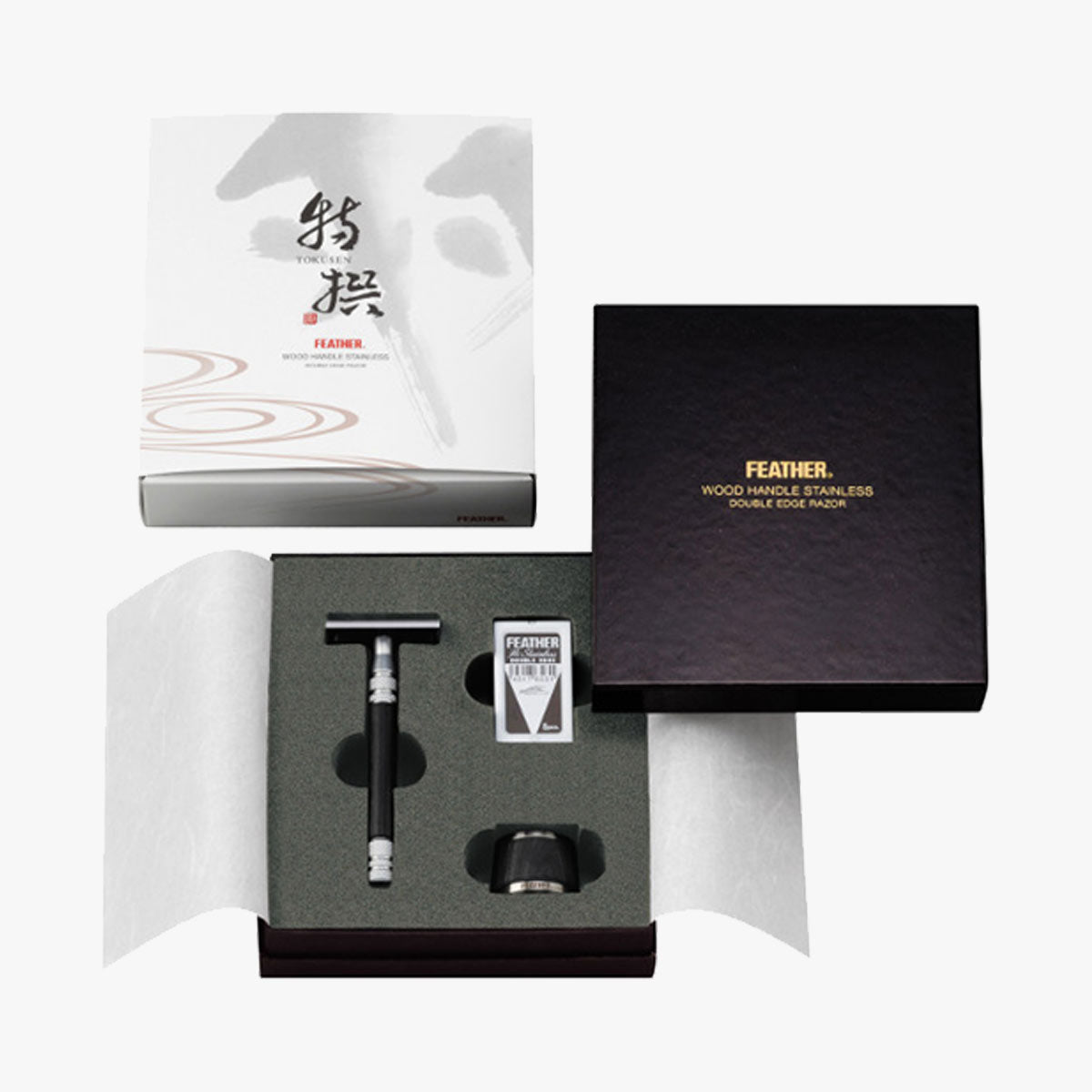 FEATHER Rasierhobel WS-D2S Holz/Edelstahl mit Ständer