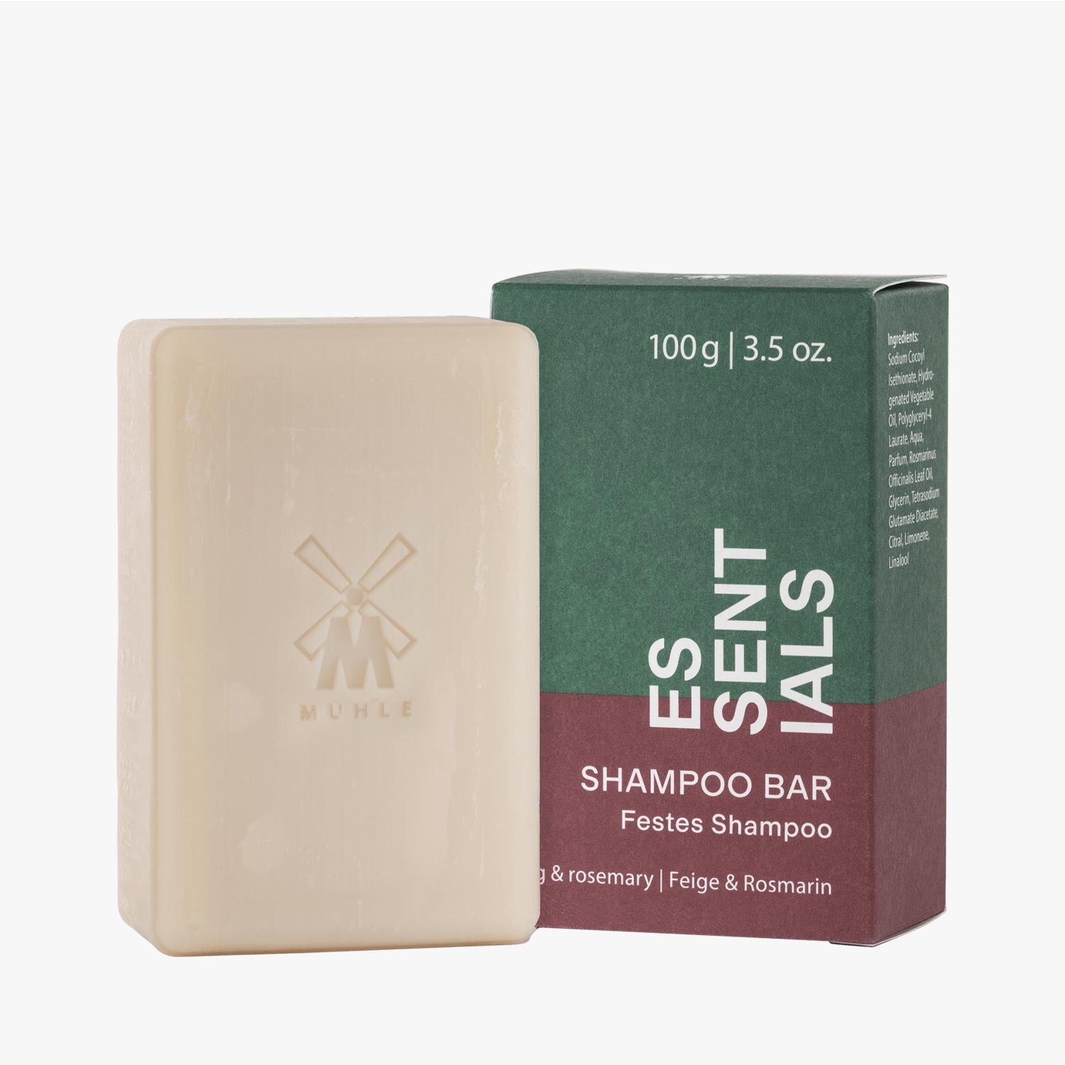MÜHLE Festes Shampoo Essentials Serie, Stück 100g in umweltfreundlicher Verpackung