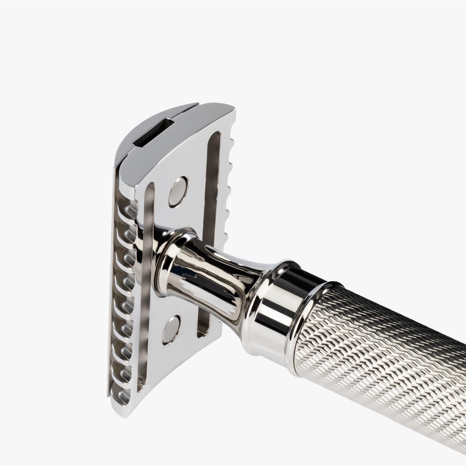 MÜHLE Rasierhobel Traditional R41 GS Edelstahl, offener Kamm, Detailansicht Kopf