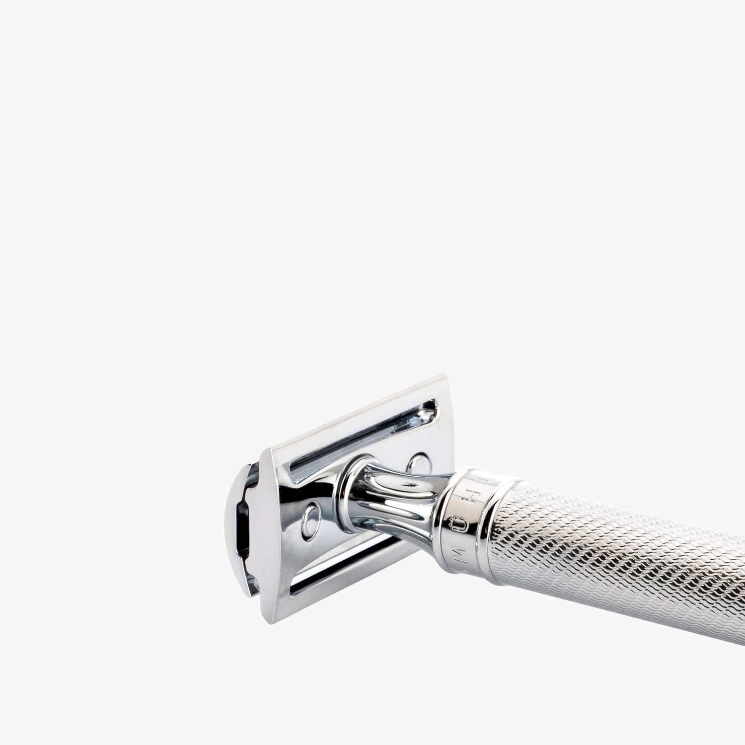 MÜHLE Rasierhobel Traditional R89 Twist Metall verchromt, geschlossener Kamm, Detailansicht Kopf