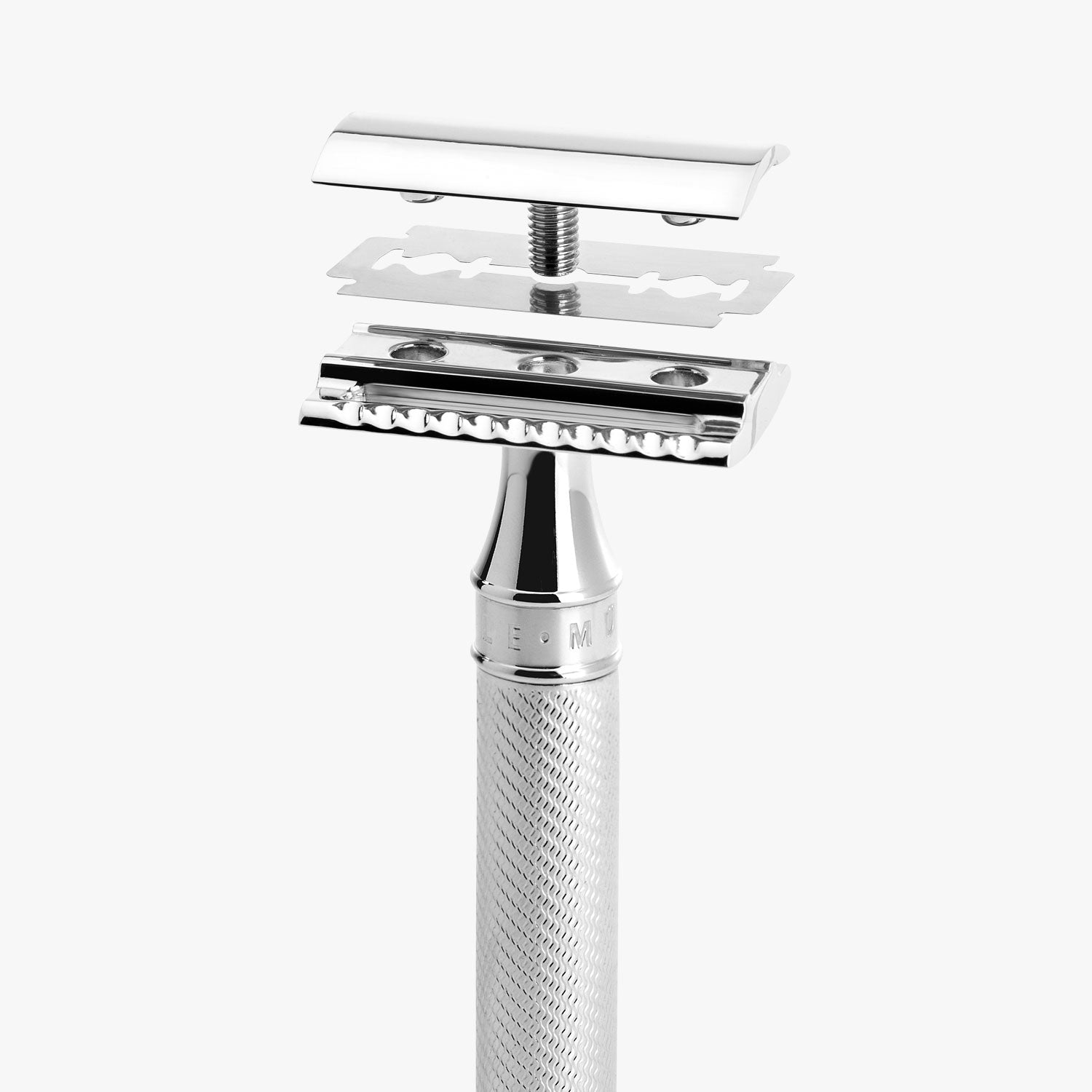 MÜHLE Rasierhobel Traditional R89 Twist Metall verchromt, geschlossener Kamm, Einzelteile Kopf