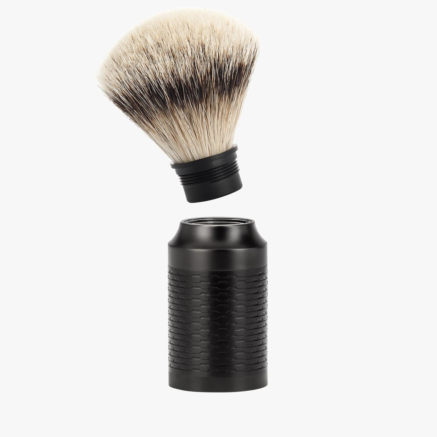 MÜHLE Rasierpinsel Rocca 31M96 Edelstahl Jet Black, Silvertip Fibre abschraubbarer Kopf