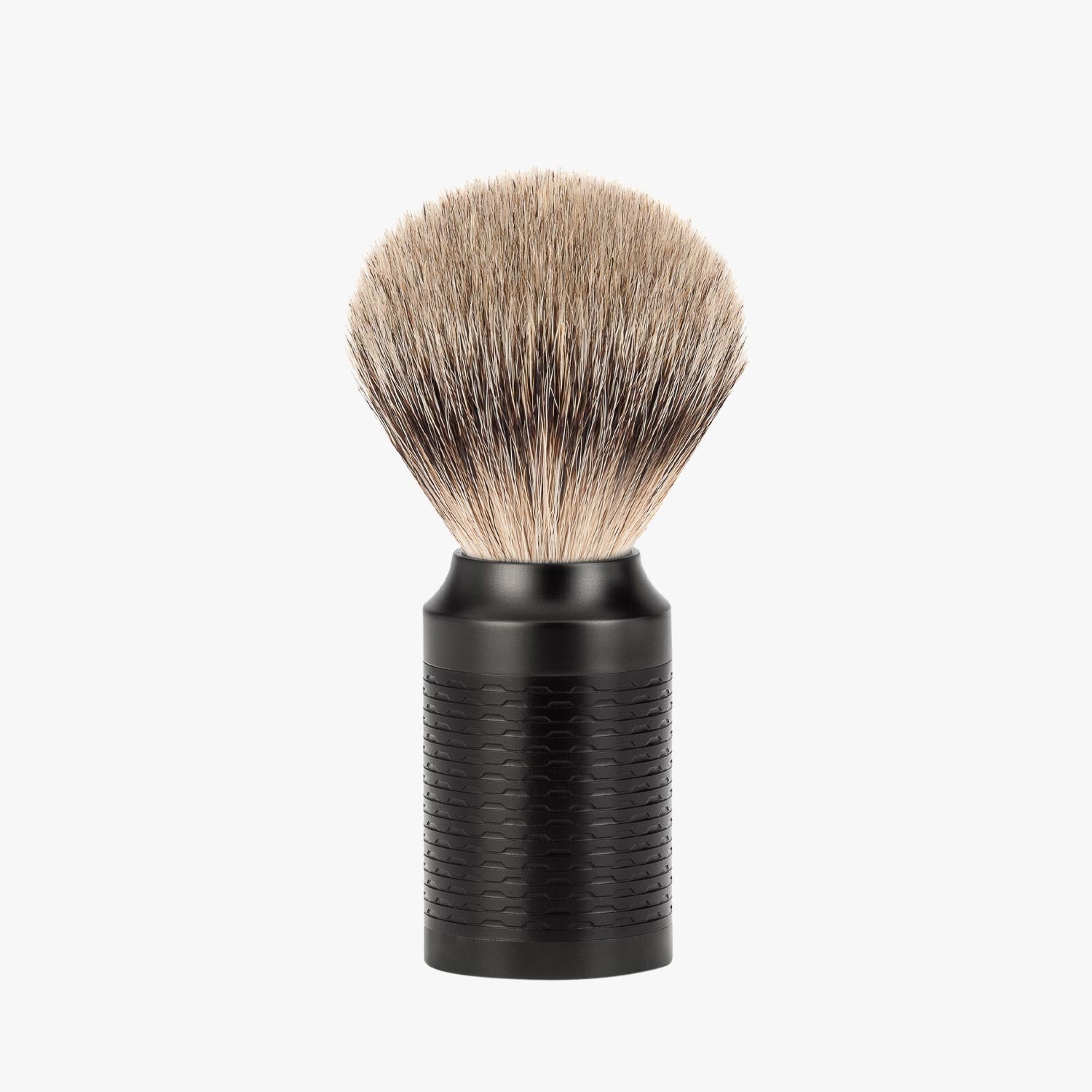 MÜHLE Rasierpinsel Rocca 091M96 Edelstahl Jet Black, Silberspitz Dachszupf