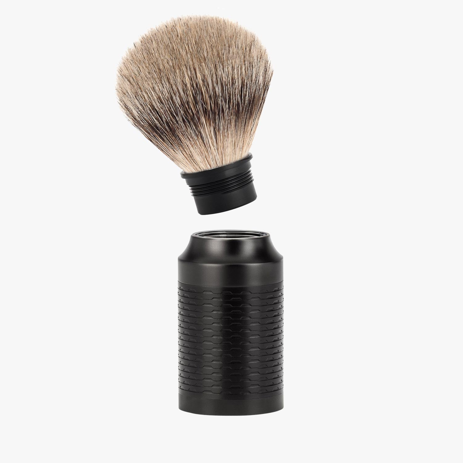 MÜHLE Rasierpinsel Rocca 091M96 Edelstahl Jet Black, Silberspitz Dachszupf abschraubbarer Kopf