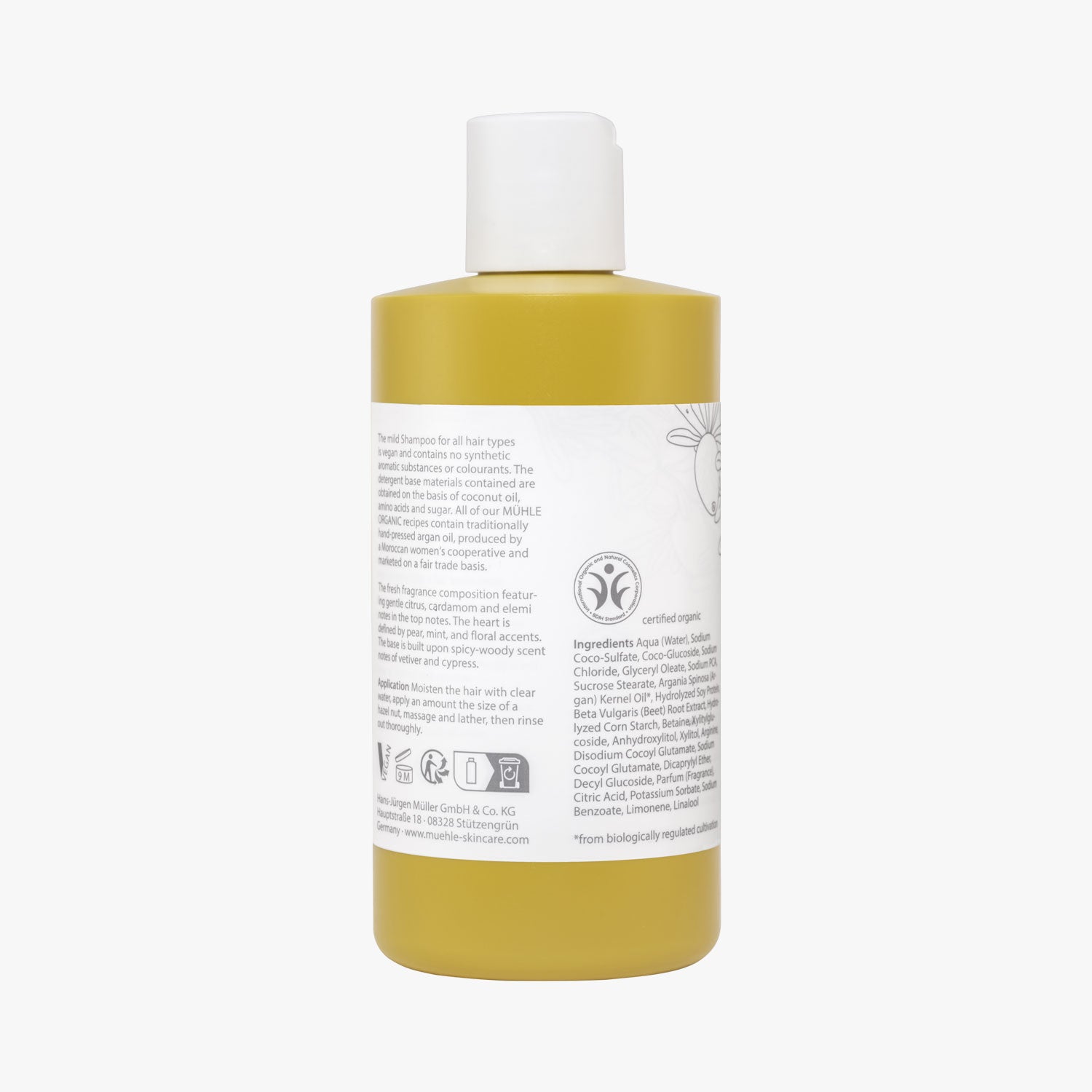 MÜHLE Shampoo Organic, Flasche 300ml Rückseite