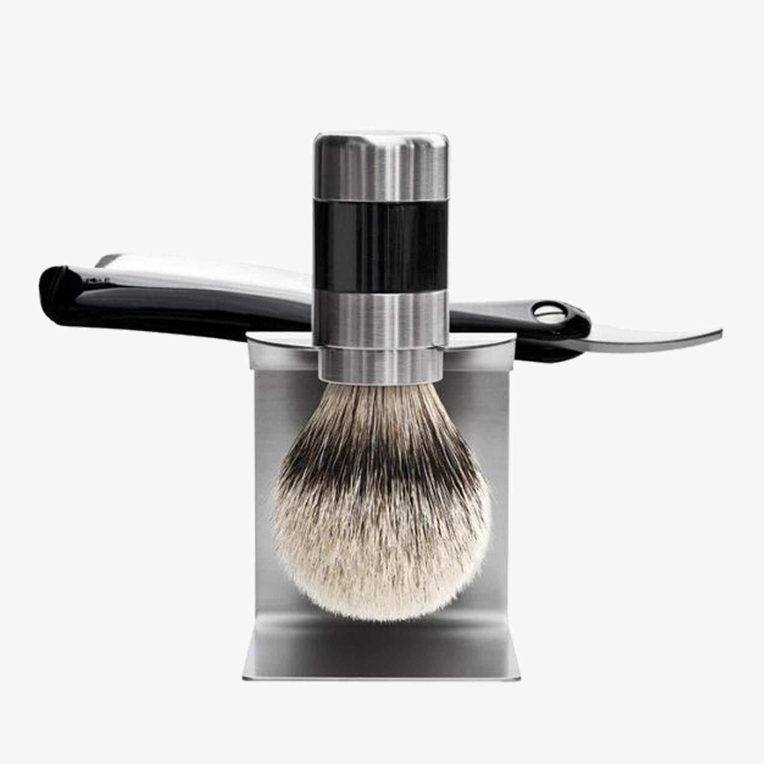 PILS Rasierständer 9001E für Rasierpinsel und Rasierer, Edelstahl mattiert