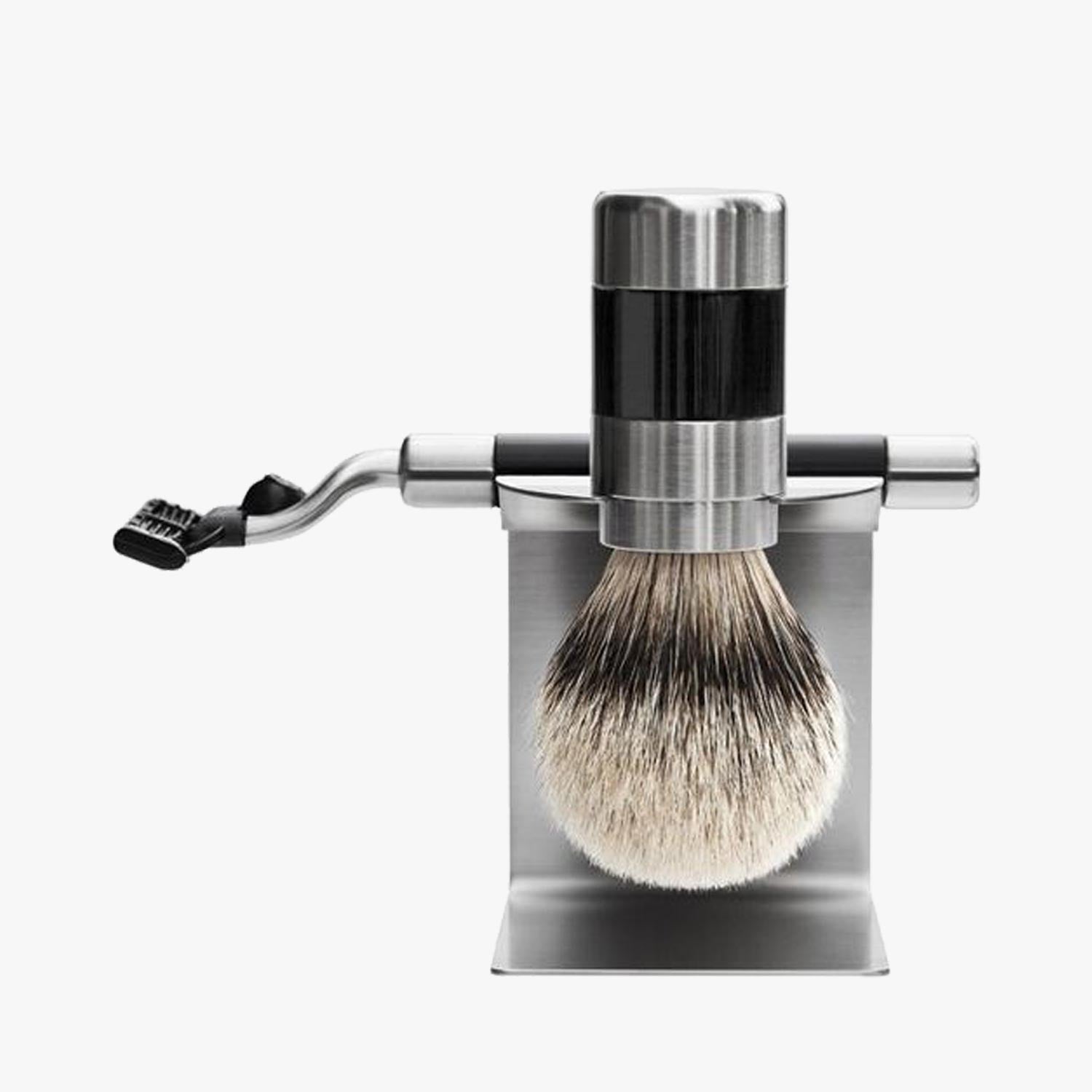 PILS Rasierständer 9001E für Rasierpinsel und Rasierer, Edelstahl mattiert