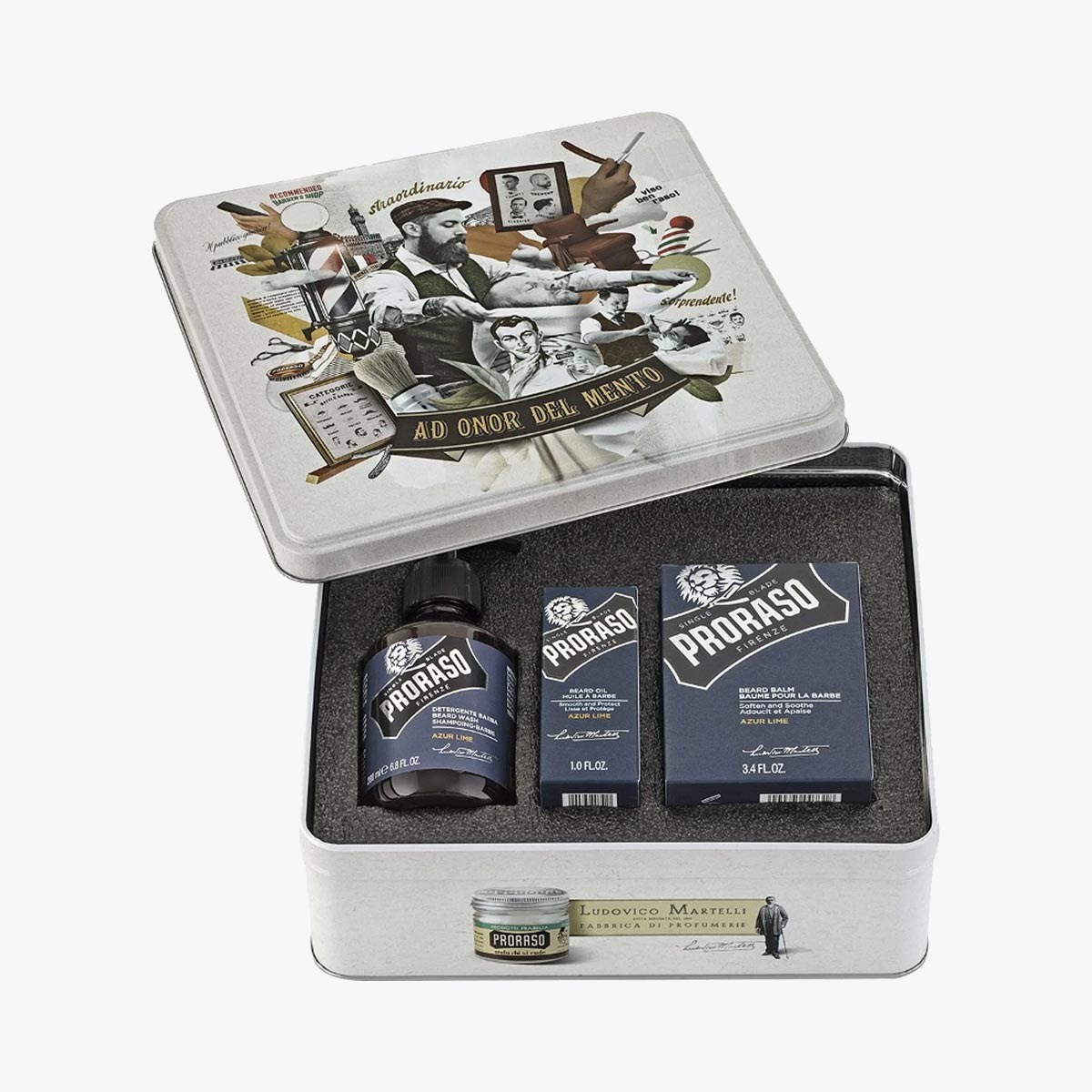 PRORASO Bartpflegeset Azur Lime, Metallbox, 3-teilig