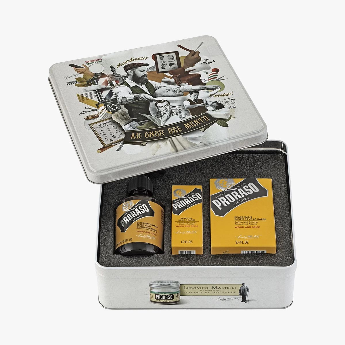 PRORASO Bartpflegeset Wood & Spice, Metallbox, 3-teilig