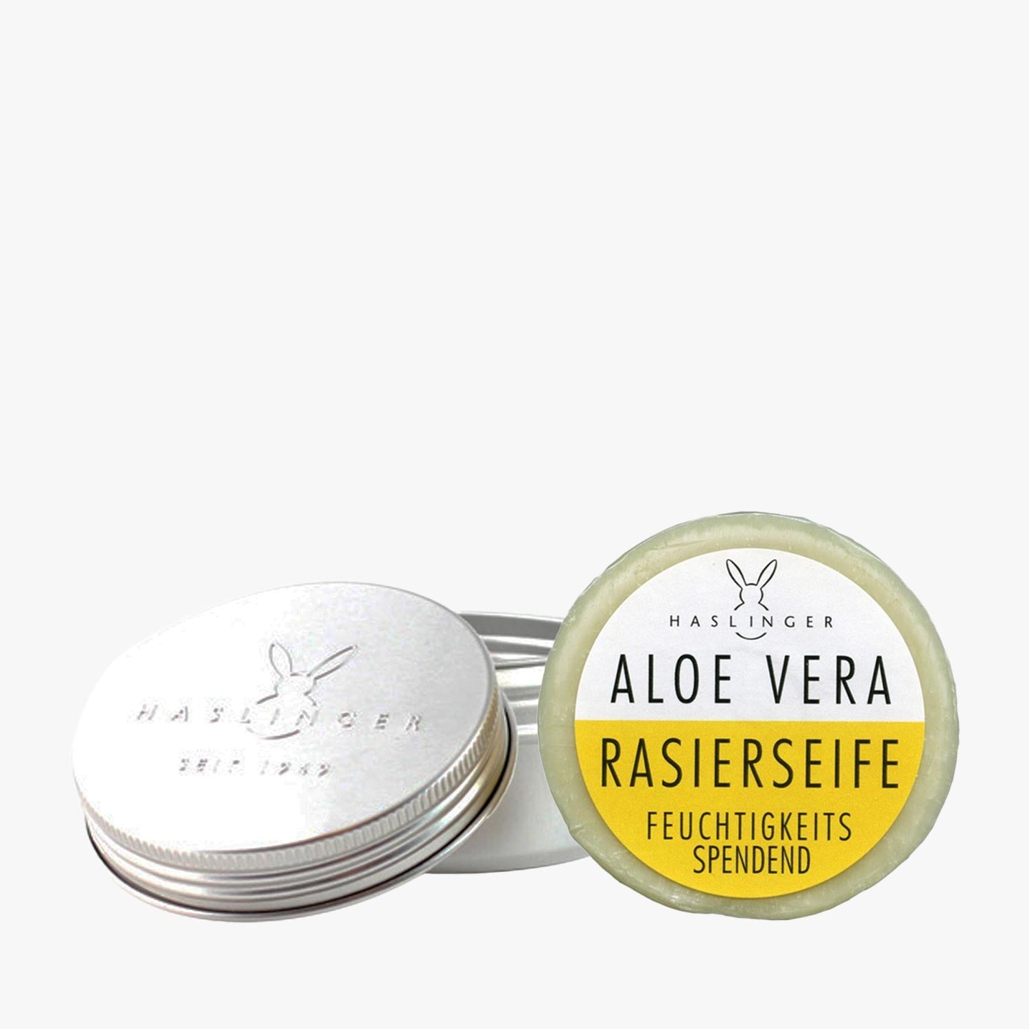 HASLINGER Rasierseife Aloe Vera 60g in Aludose, mit Prägung