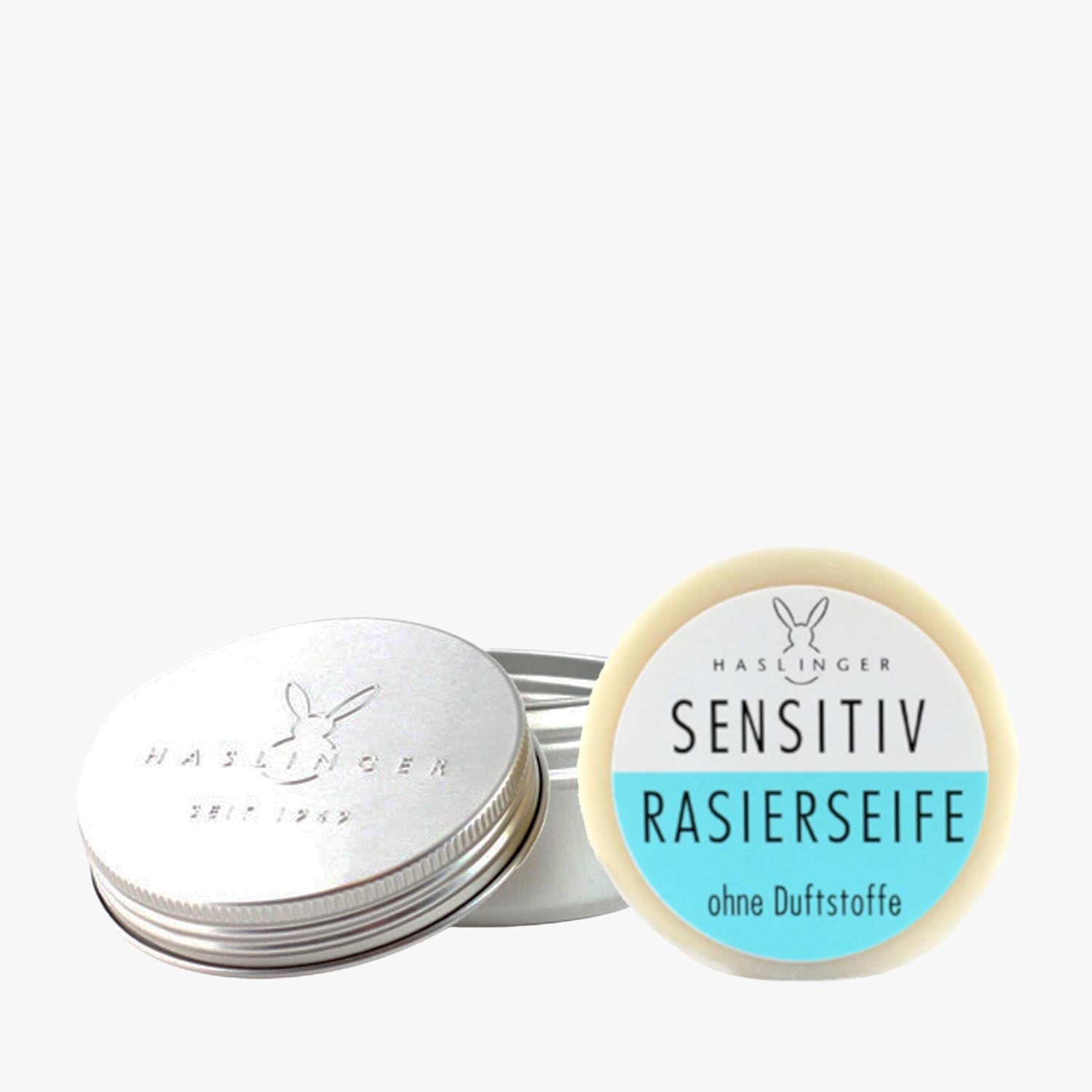 HASLINGER Rasierseife Sensitiv 60g in Aludose, mit Prägung