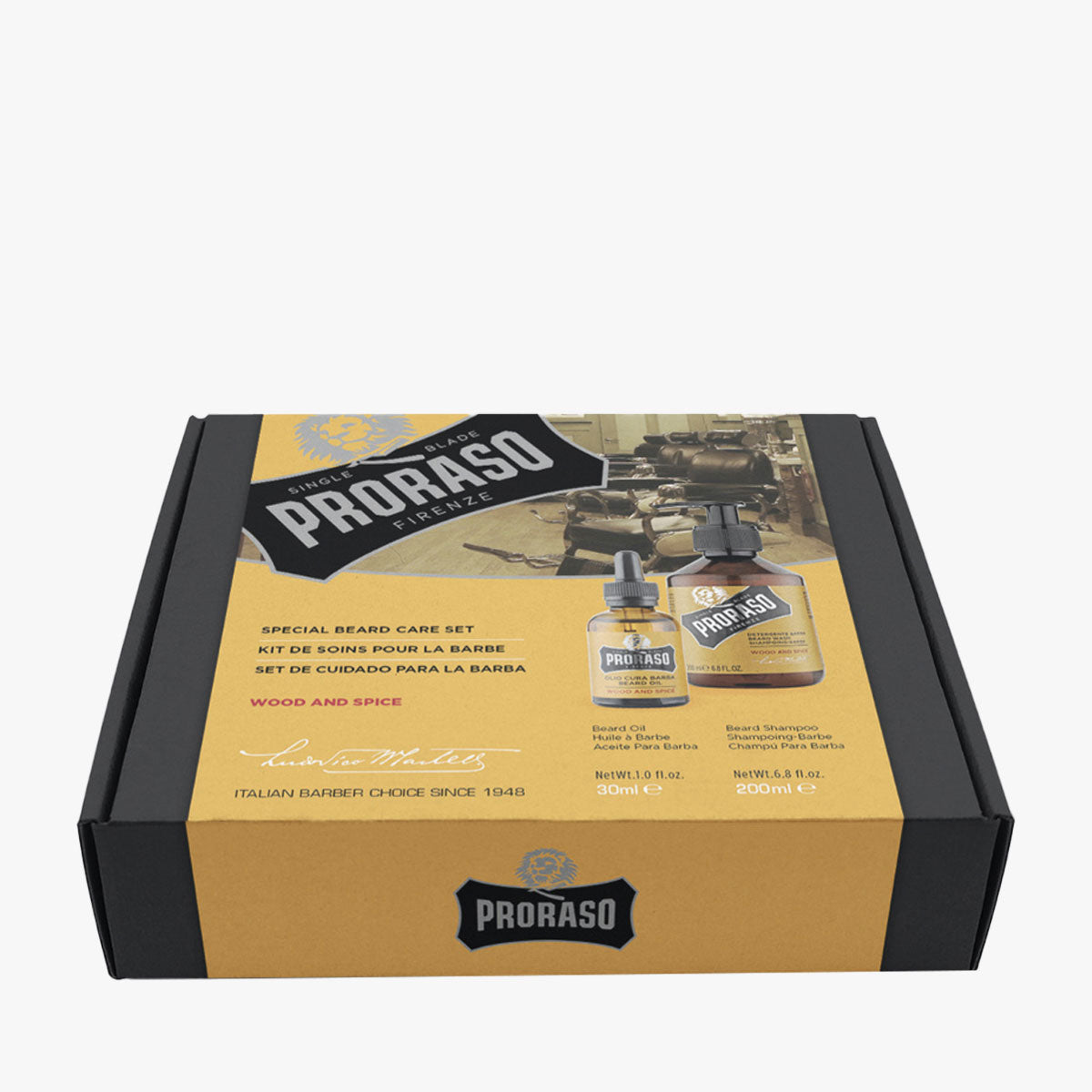 PRORASO Bartpflegeset Wood & Spice Duo, 2-teilig, Box liegend