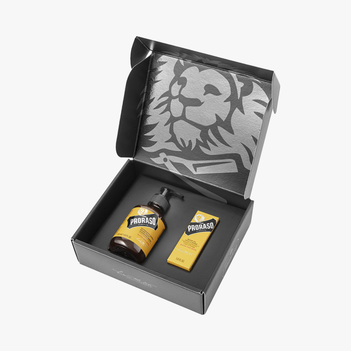 PRORASO Bartpflegeset Wood & Spice Duo, 2-teilig, Box geöffnet