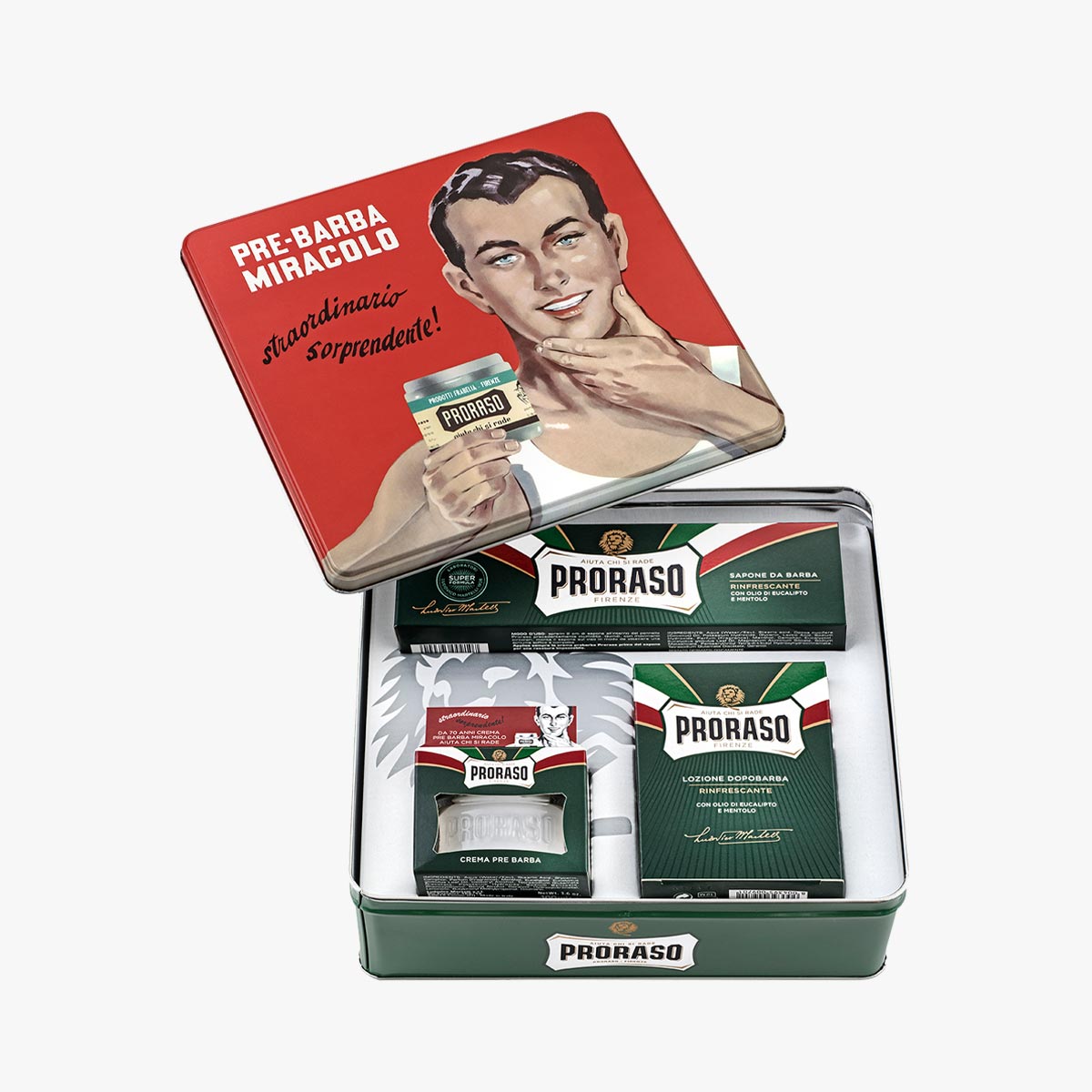 PRORASO Geschenkset Green Refresh, Vintage Selection Gino X3 für die Nassrasur