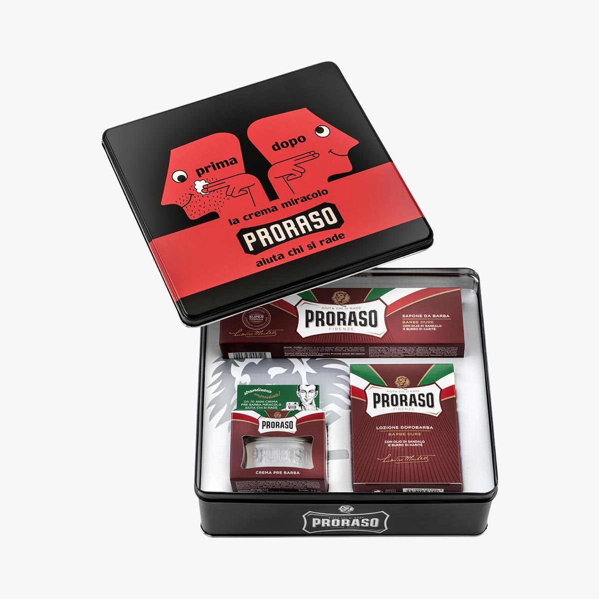 PRORASO Geschenkset Red Nourish, Vintage Selection Primadopo X3 für die Nassrasur