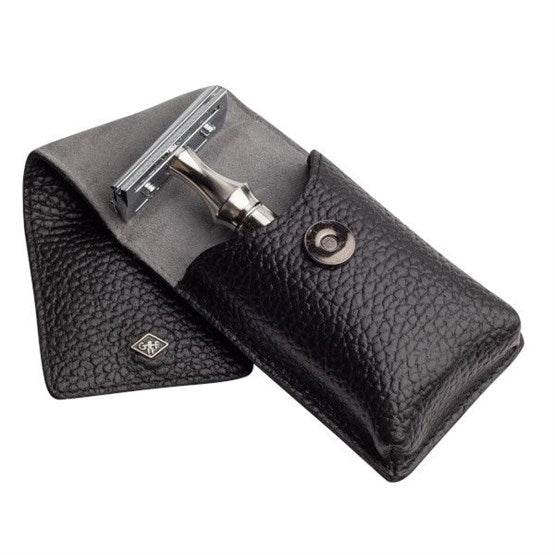 TIMOR Rasierhobel-Etui aus Rindleder, schwarz